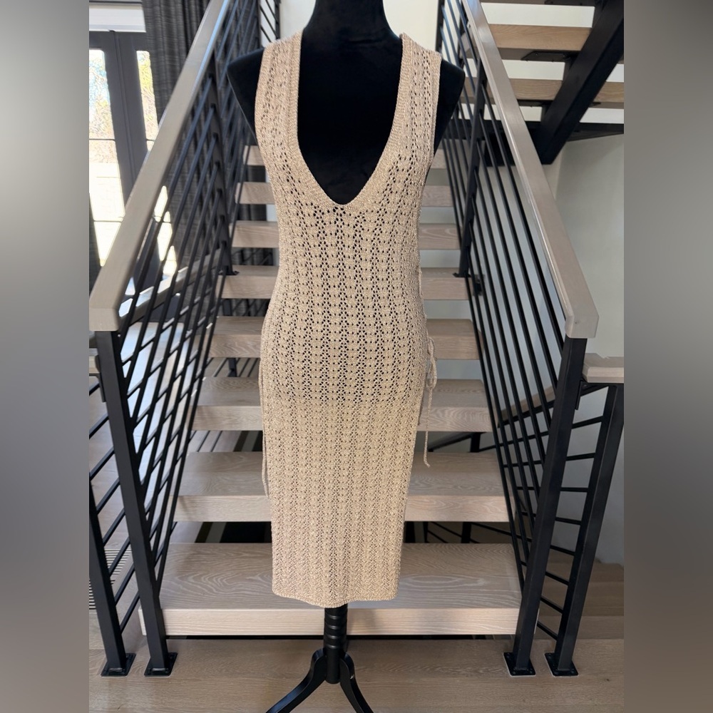 New Everything but water Gold Shimmery Tan Knit Beach Vacay Cover Up one size